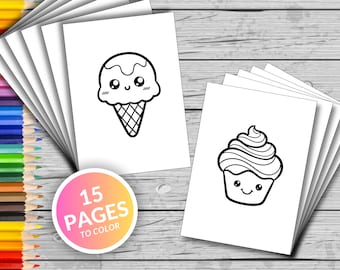 15 Cute Food Printable Coloring Pages, Cute Food Coloring Book, Fun At Home Activity, Relax And Color