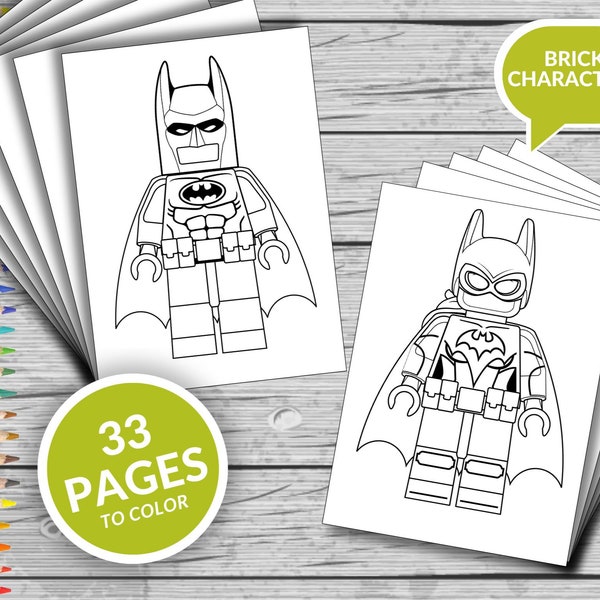 33 Brick Characters Printable Coloring Pages, Brick Characters Coloring Book, Fun At Home Activity, Relax And Color