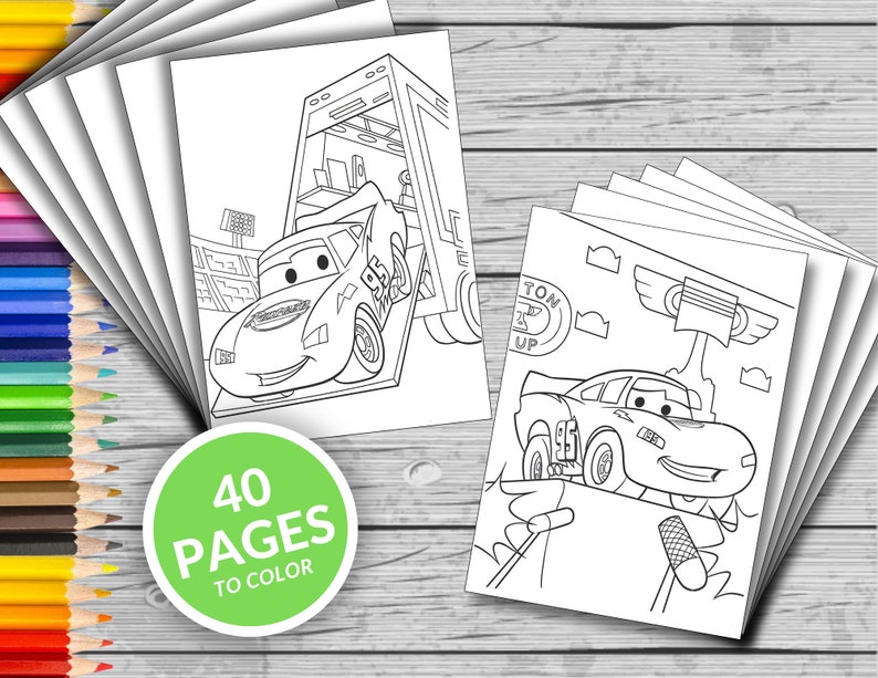 40 Cars Printable Coloring Pages Lightning Mcqueen Coloring Etsy
