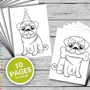 10 Cute Pug Printable Coloring Pages, Cute Dogs Coloring Book, Fun At Home Activity, Relax And Color