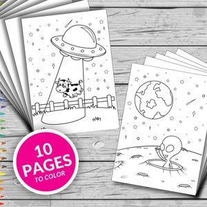 10 Alien Printable Coloring Pages, Martian Coloring Book, Fun At Home Activity, Relax And Color