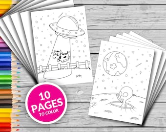 10 Alien Printable Coloring Pages, Martian Coloring Book, Fun At Home Activity, Relax And Color