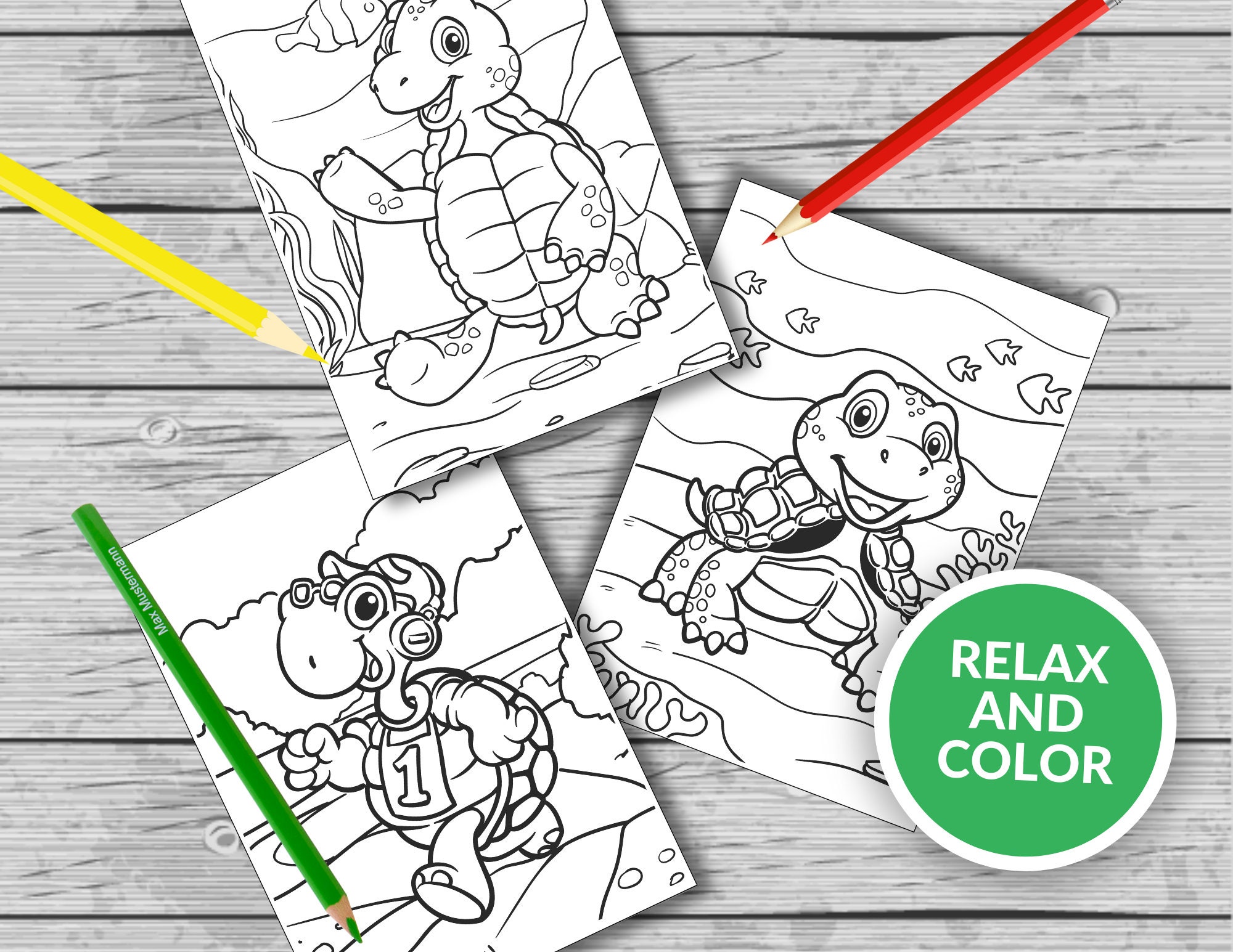 22 Cute Turtle Printable Coloring Pages, Cute Turtle Coloring Book, Fun at Home Activity, Relax ...