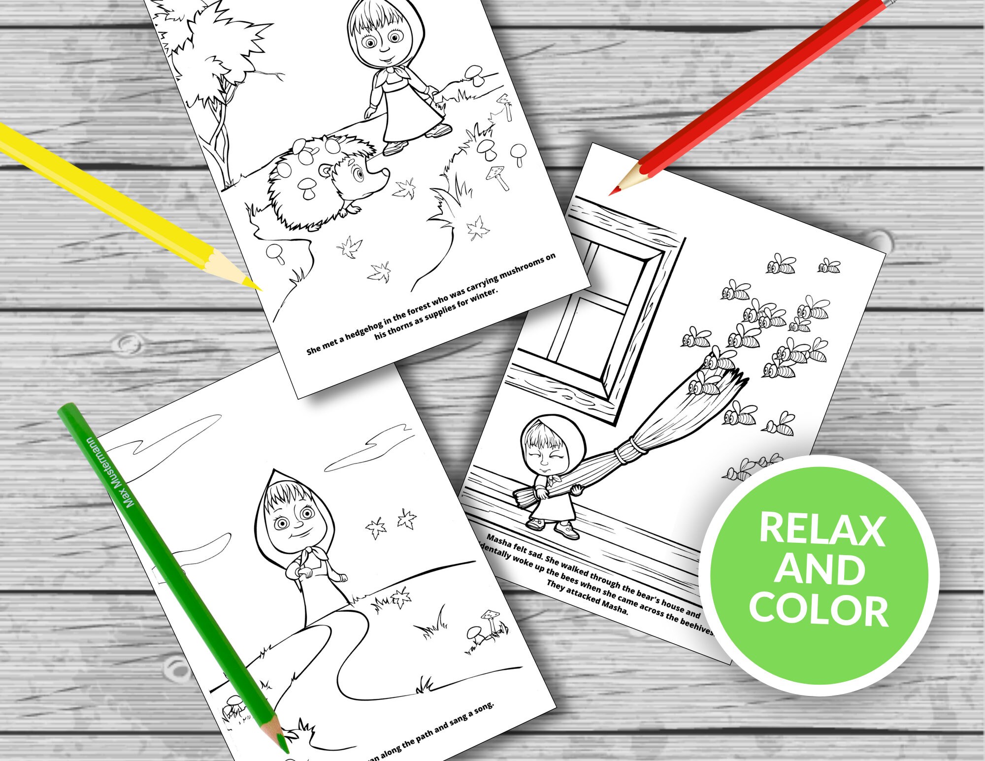 Masha and the Bear Coloring Book: 32 Printable Pages (digital Download ...