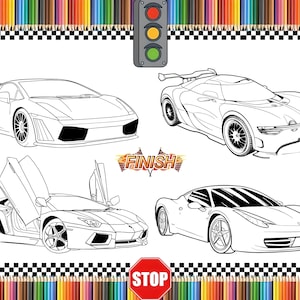 13 Pages Super Cars | Sport Cars and Oldtimer | Printable Coloring Book | Coloring Pages for Kids & Adults | Printable Digital Coloring