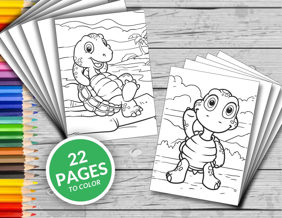 22 Cute Turtle Printable Coloring Pages, Cute Turtle Coloring Book, Fun at Home Activity, Relax ...