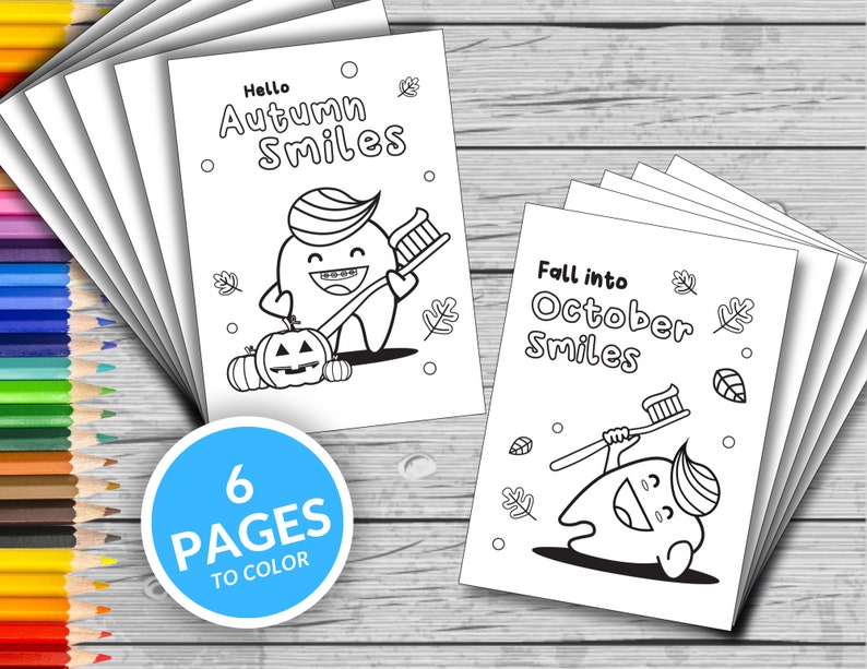 6 Cute Halloween Teeth Printable Coloring Pages, Cute Halloween Tooth ...