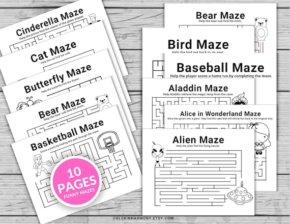 Maze Fun Game, Maze Printable Coloring Pages, Maze Coloring Book, Maze Kids  Activities, Fun at Home Activity, Relax and Color 