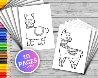 10 Cute Llama Printable Coloring Pages, Cute Llama Coloring Book, Fun At Home Activity, Relax And Color