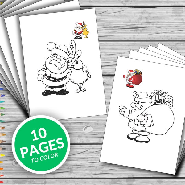 10 Сhristmas Printable Coloring Pages, New Year Coloring Book, Fun At Home Activity, Relax And Color