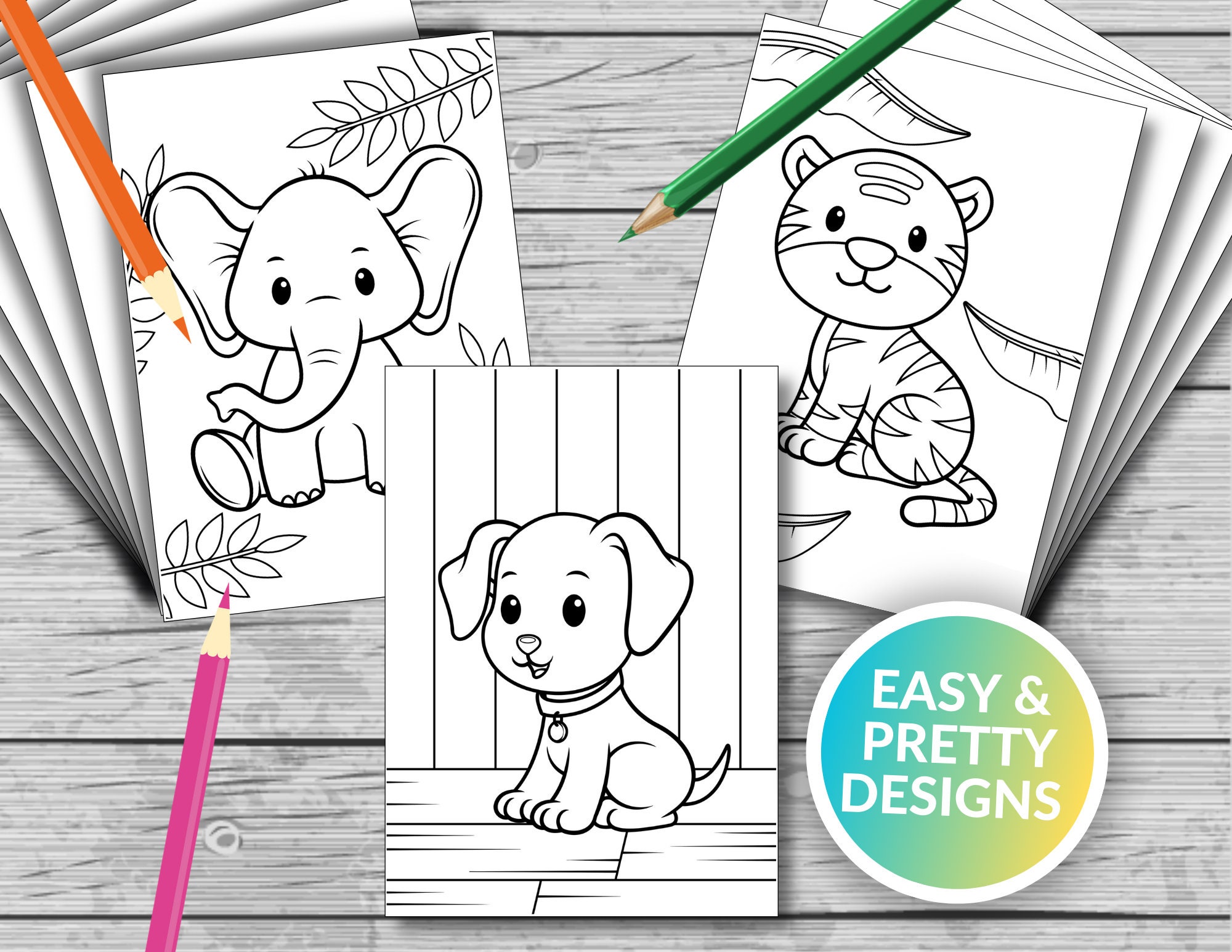10 Cute Animals Printable Coloring Pages, Baby Animals Coloring Book