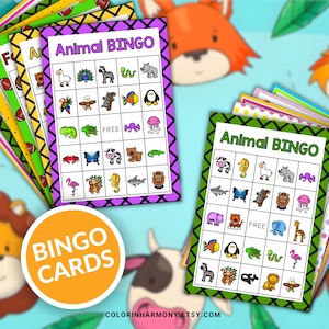 Bingo de animais, cartas de bingo de animais para impressão, jogo de festa de animais, atividades infantis, atividades divertidas em casa, relaxar e brincar