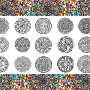 Libro para colorear de 50 Mandalas / Páginas para colorear imprimibles / Mandalas simples / Patrones para aliviar el estrés / Terapia de arte / Páginas para colorear para adultos
