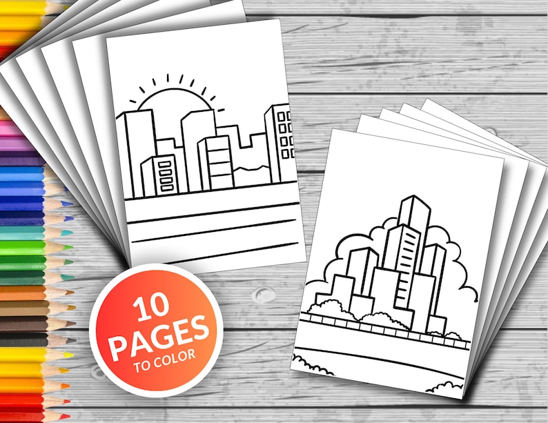 10 Cute City Printable Coloring Pages, City Coloring Book, Fun at Home ...