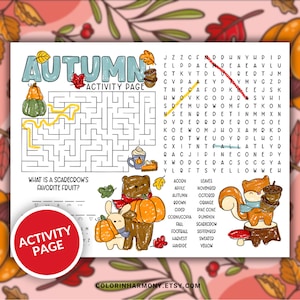 Autum Activity Placemat, Autum Coloring Page, Printable Autum Party Game, Kids Party Table Activity, Party Template