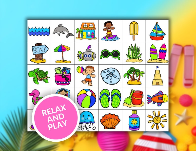Beach Bingo, Printable Beach Bingo Cards, Beach Party Game, Kids ...