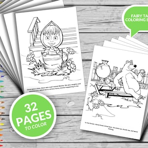 32 Printable coloring pages from the Masha and the Bear, Fairy tale Masha and the Bear, Fun at home activity, Relax and color
