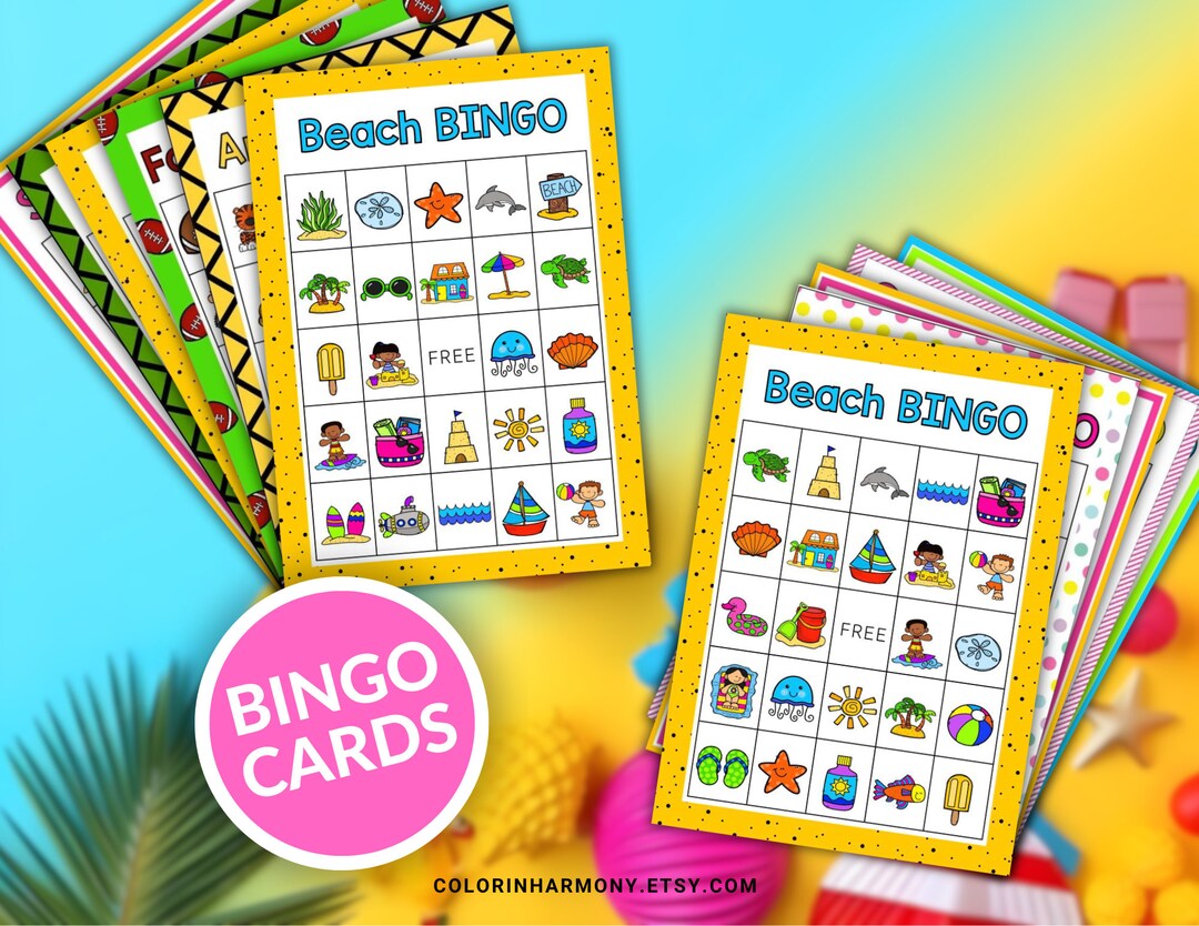 Beach Bingo, Printable Beach Bingo Cards, Beach Party Game, Kids ...