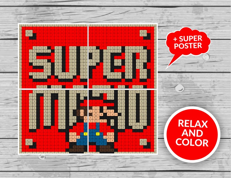 Super Mario Printable Coloring Pages, Coloring by Number, Super Mario