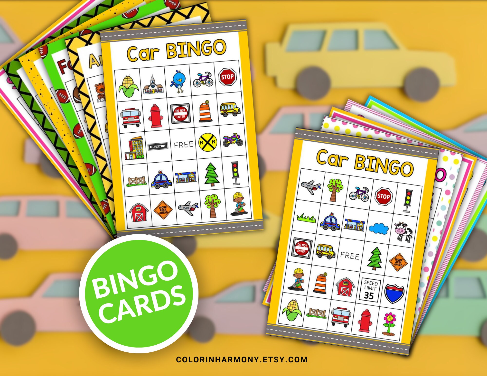 Car Bingo, Printable Car Bingo Cards, Car Party Game, Kids Activities