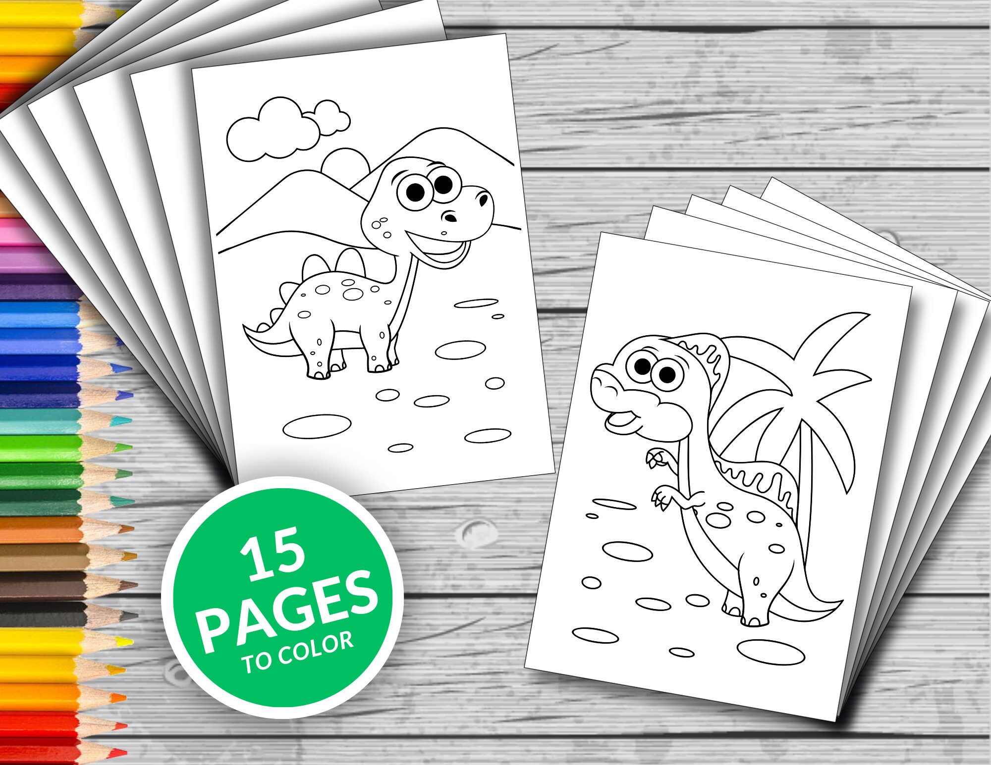 15 Cute Dinosaurs Printable Coloring Pages, Baby Dinosaurs Coloring Book, Fun At Home Activity, Relax And Color