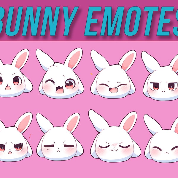 Pack of 12 Bunny Emotes for Discord / Youtube / Twitch / Streaming