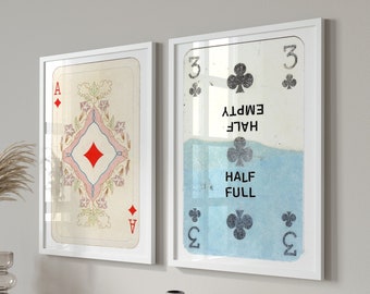 Trendy Retro Wall Art Set, Retro Trendy Aesthetic Poster, Red Ace Card Poster, Lucky You Wall Art, Playing Card Poster Art