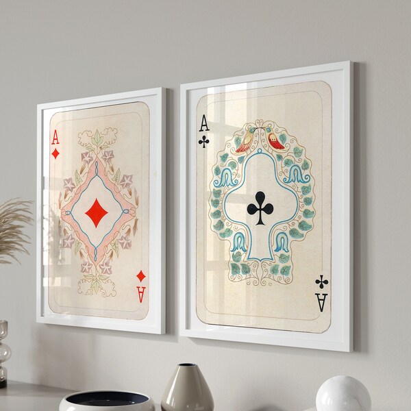 Trendy Retro Wall Art Set, Retro Trendy Aesthetic Poster, Red Ace Card Poster, Lucky You Wall Art, Playing Card Poster Art, DIGITAL DOWNLOAD