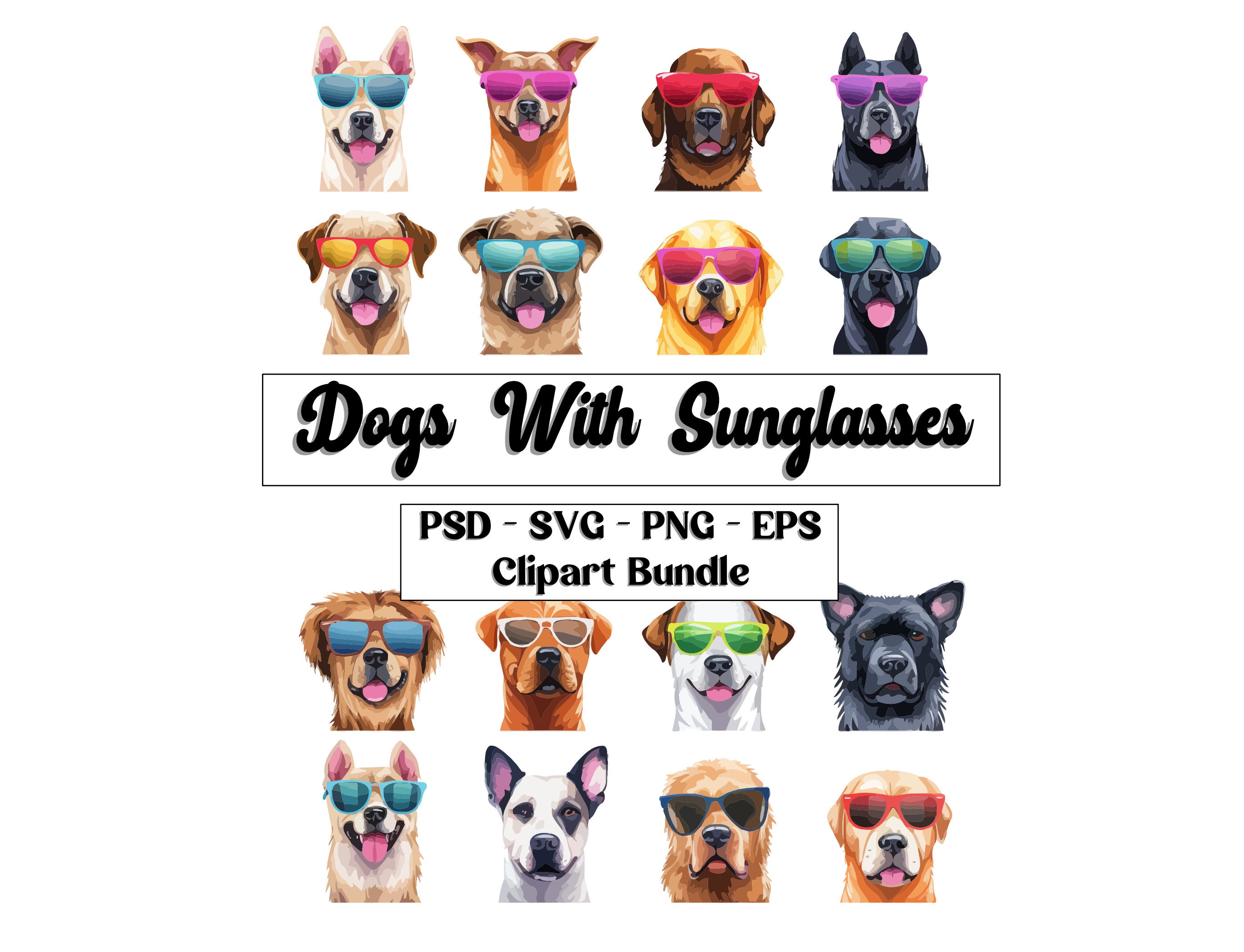 Dogs With Sunglasses SVG & PNG Bundle Designs for Sublimation - Etsy