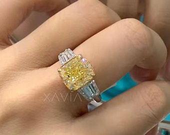 Handmade Yellow Cushion Lab Diamond Engagement Ring