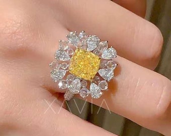 Handmade Yellow Cushion Lab Diamond Engagement Ring