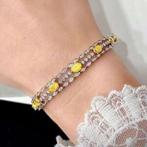 Yellow Oval Lab Grown Diamond Tennis Bracelet, Solid Gold Anniversary Bracelet