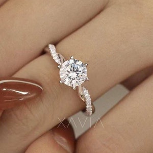 Handmade Round Lab Diamond Engagement Ring: Solid Gold Wedding Ring