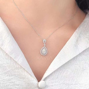 Handmade Pear Lab Grown Diamond Necklace: Rose Gold Promise Gift