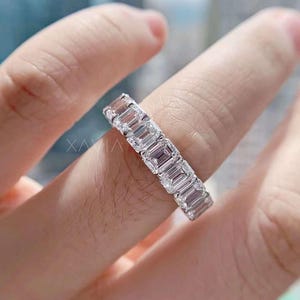 Emerald Cut Lab Diamond Eternity Band: Handmade Shared Prong Ring