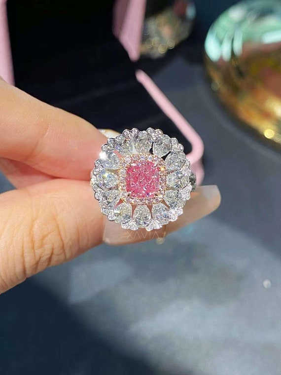 Carat Pink Cushion Lab Grown Diamond Engagement Ring