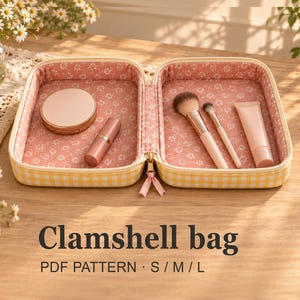 Clamshell Makeup Bag Sewing Pattern PDF, Two-Tray Travel Pouch, 3 Sizes