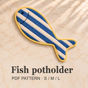 Cartamodello PDF per presina a forma di pesce, presina da cucina trapuntata, 3 misure