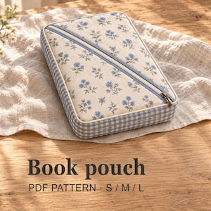 Book Sleeve Sewing Pattern PDF, Gusseted Zipper Book Pouch in 3 Sizes