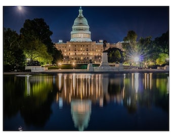 United States Capitol at Night Metal Print - Stunning Washington DC Home Decor