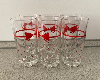 Vintage Set of 6 Italian Glasses Red Polka Dot