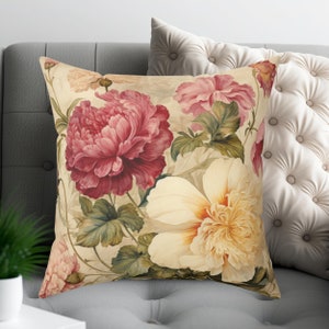 Floral Throw Pillow Victorian Decor Peonies square Pillow Modern Decor Cottage Decor Farmhouse Decor French Country 14X14 16X16 18X18 20X20