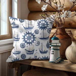 Nautical Boat Throw Pillow: Blue & White Coastal Decor