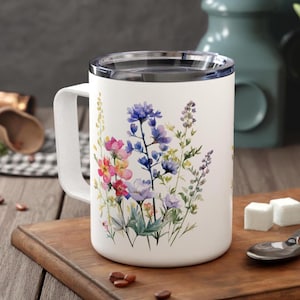 Wildblumen Thermotasse - Schöne Tasse Geschenk für Mama oder Freund Natur inspiriertes Design für Ihr tägliches Gebräu Ideal für Reisen. 10 Unze