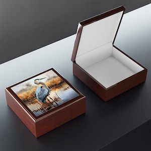 Portagioie Blue Heron, regalo costiero, decorazione per casa sulla spiaggia, portaoggetti, scatola dei ricordi, scatola di legno unica, regalo di inaugurazione della casa nella Carolina del Nord