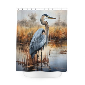 Great Blue Heron Shower Curtain Floral Shower Curtain Coastal Shower Curtain Beach House Shower Carolina Shower Curtain Aesthetic Shower