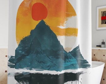 Abstract Mountain sunset Shower Curtain Orange and Gray Modern design Bathroom Shower Curtain  Colorful abstract design