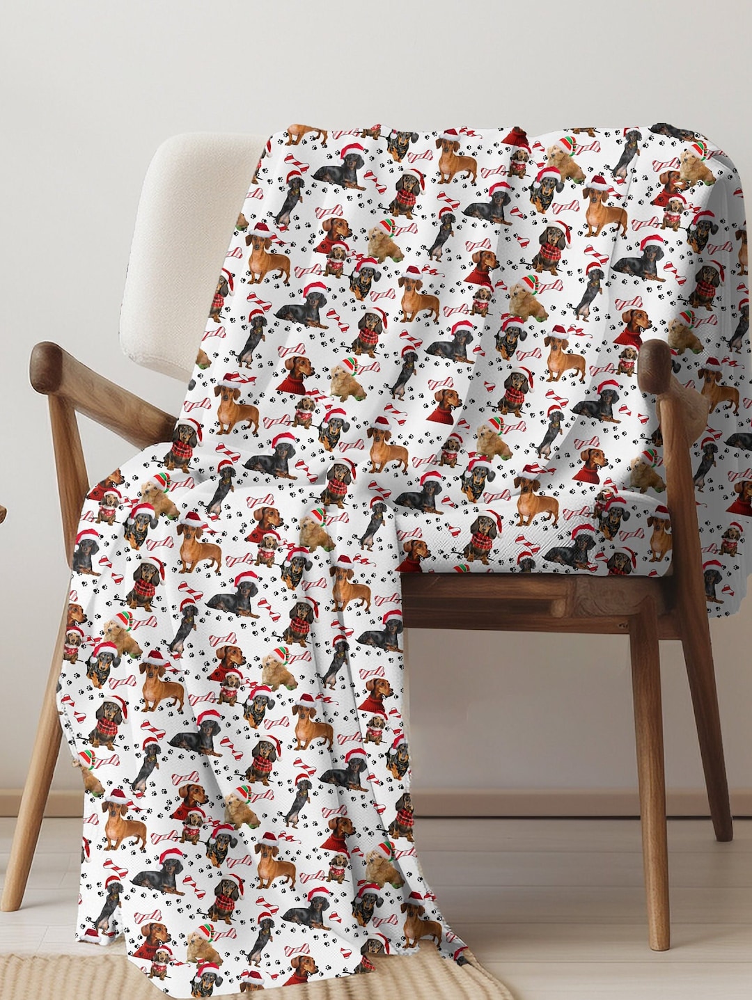 Dachshund Christmas Blanket Velveteen Plush Blanket Dachshunds Dressed