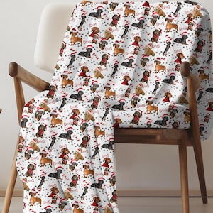 Dachshund Christmas Blanket - Velveteen Plush Blanket Dachshunds dressed in Christmas Sweaters, Santa Hats- Gift for Animal Lover