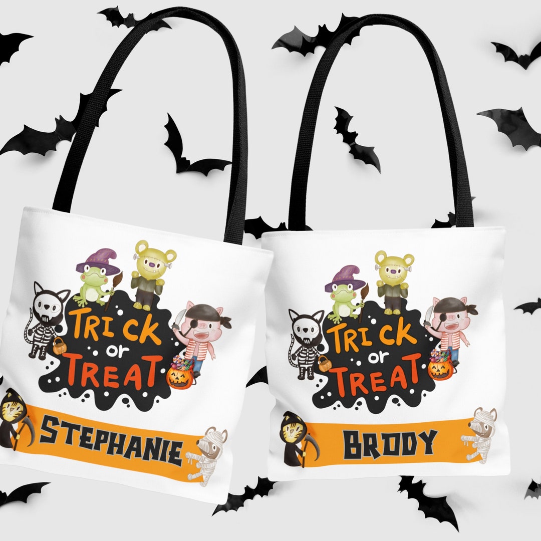 Trick or Treat Bag Personalized Cute Animals in Costume Tote Name Trick